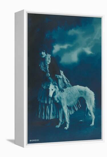 Woman in Gypsy Outfit with Borzoi-null-Framed Stretched Canvas