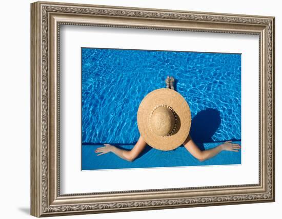 Woman in Hat Relaxing at the Pool-haveseen-Framed Photographic Print