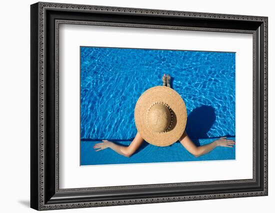 Woman in Hat Relaxing at the Pool-haveseen-Framed Photographic Print