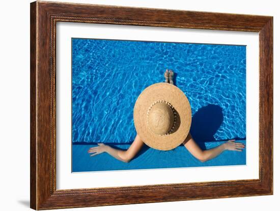 Woman in Hat Relaxing at the Pool-haveseen-Framed Premium Giclee Print