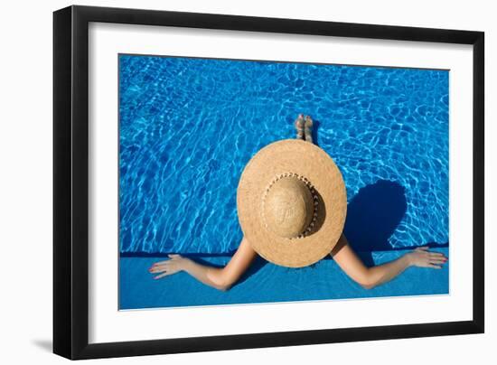 Woman in Hat Relaxing at the Pool-haveseen-Framed Art Print