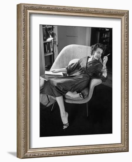 Woman in Man's Tie Silk Dressing Gown from Brooks Brothers-Nina Leen-Framed Photographic Print