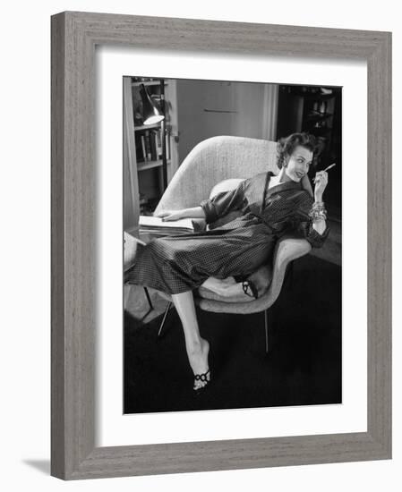 Woman in Man's Tie Silk Dressing Gown from Brooks Brothers-Nina Leen-Framed Photographic Print