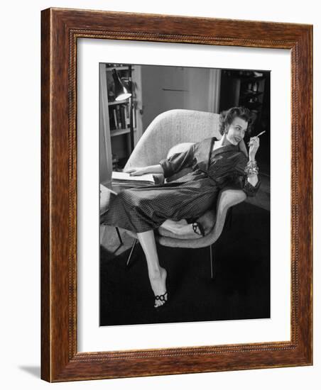 Woman in Man's Tie Silk Dressing Gown from Brooks Brothers-Nina Leen-Framed Photographic Print