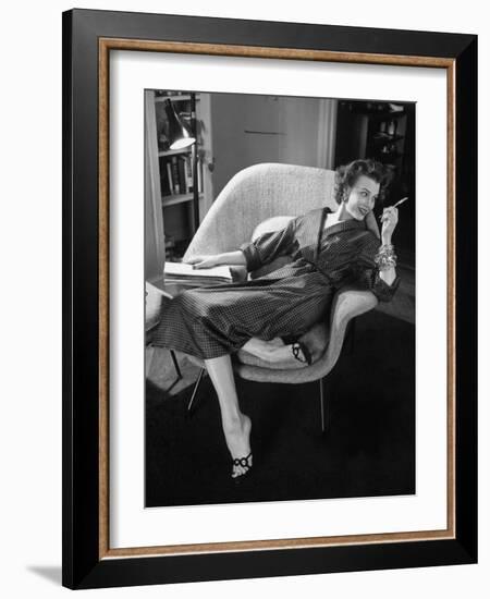 Woman in Man's Tie Silk Dressing Gown from Brooks Brothers-Nina Leen-Framed Photographic Print