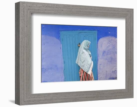 Woman in Narrow Lane Chefchaouen, Morocco-Peter Adams-Framed Photographic Print