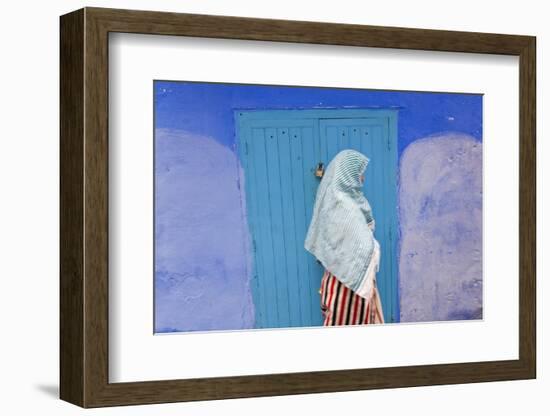 Woman in Narrow Lane Chefchaouen, Morocco-Peter Adams-Framed Photographic Print