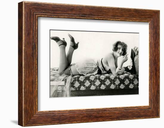 Woman in negligee, early 1900s postcard-French School-Framed Photographic Print