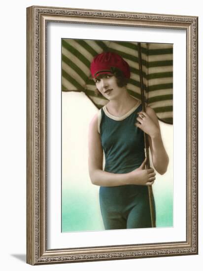 Woman in Old Fashioned Bathing Costume-null-Framed Art Print