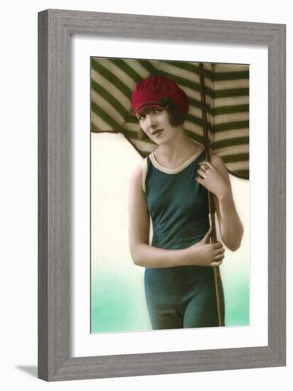 Woman in Old Fashioned Bathing Costume-null-Framed Art Print