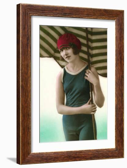 Woman in Old Fashioned Bathing Costume-null-Framed Art Print