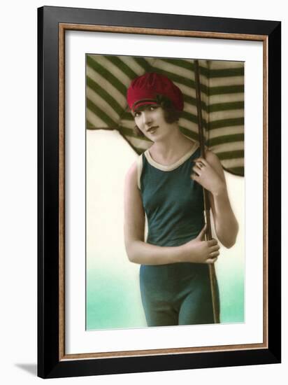 Woman in Old Fashioned Bathing Costume-null-Framed Art Print