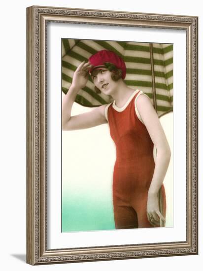 Woman in Old Fashioned Bathing Costume-null-Framed Art Print