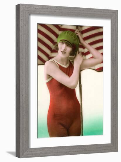 Woman in Old Fashioned Bathing Costume-null-Framed Art Print