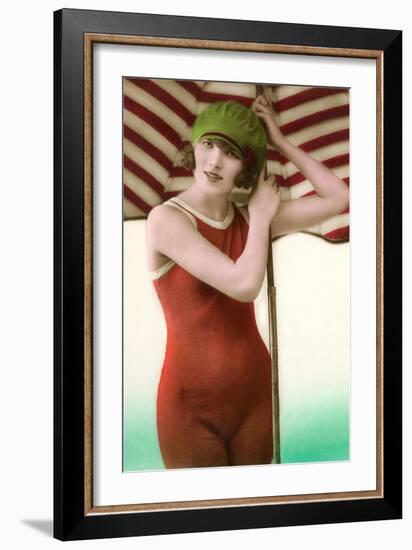 Woman in Old Fashioned Bathing Costume-null-Framed Art Print