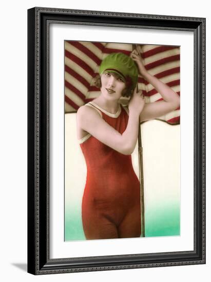 Woman in Old Fashioned Bathing Costume-null-Framed Art Print