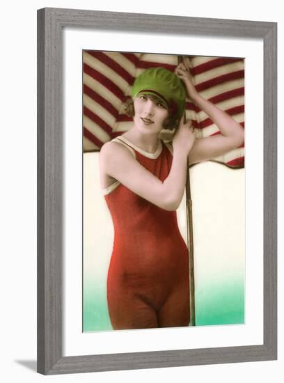 Woman in Old Fashioned Bathing Costume-null-Framed Art Print