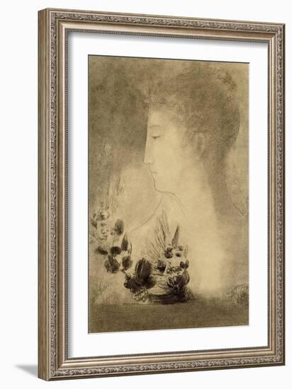 Woman in profile with a Laurel Wreath-Odilon Redon-Framed Giclee Print