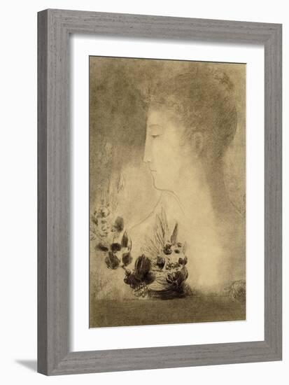 Woman in profile with a Laurel Wreath-Odilon Redon-Framed Giclee Print