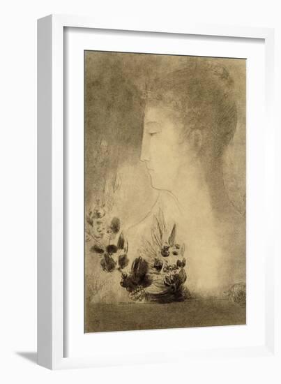 Woman in profile with a Laurel Wreath-Odilon Redon-Framed Giclee Print