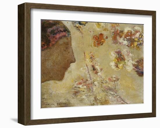 Woman in Profile with Butterfly and Flowers-Odilon Redon-Framed Giclee Print