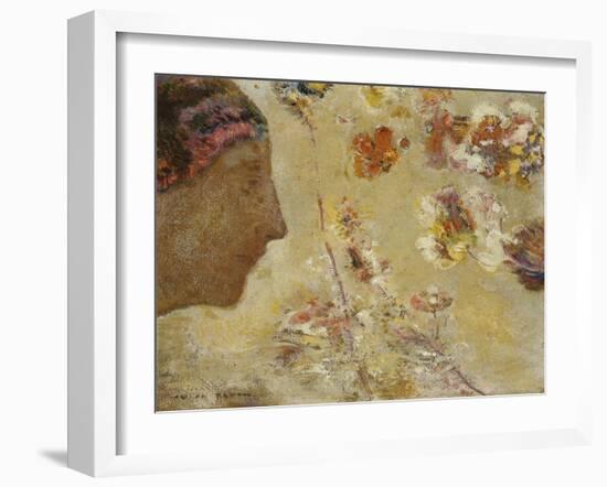 Woman in Profile with Butterfly and Flowers-Odilon Redon-Framed Giclee Print