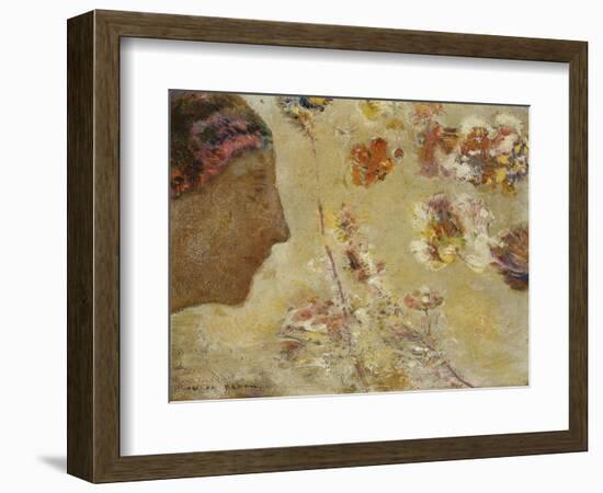 Woman in Profile with Butterfly and Flowers-Odilon Redon-Framed Giclee Print