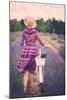 Woman in Purple Dress and Hat with Retro Bicycle in Lavender Field-NejroN Photo-Mounted Art Print