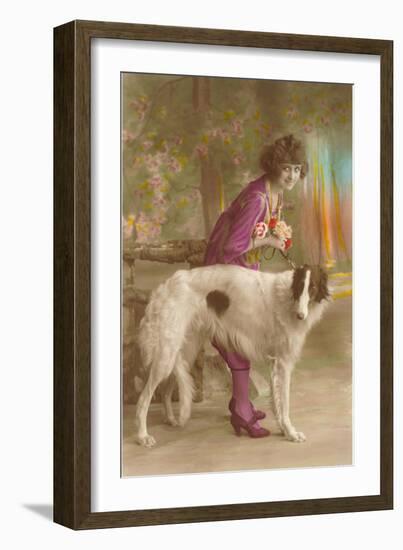 Woman in Purple with Borzoi-null-Framed Art Print