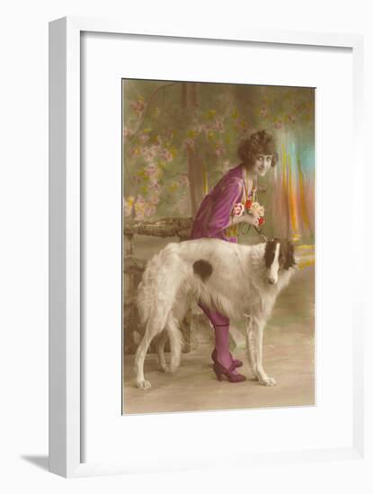 Woman in Purple with Borzoi-null-Framed Art Print