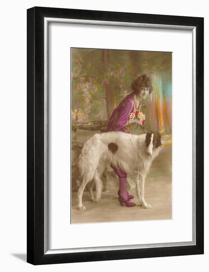 Woman in Purple with Borzoi-null-Framed Art Print