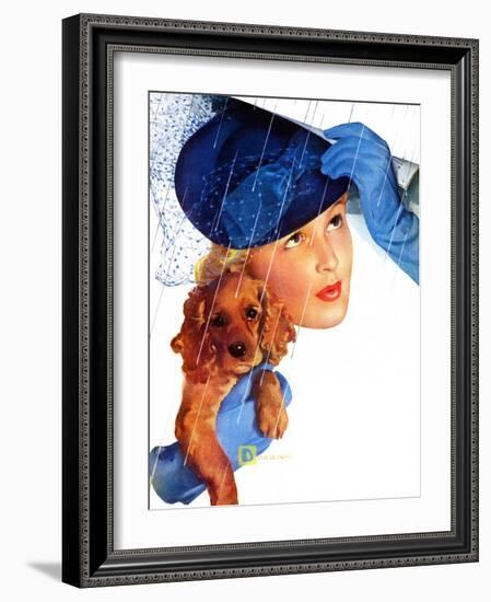 "Woman in Rain with Cocker,"April 8, 1939-Douglas Crockwell-Framed Giclee Print