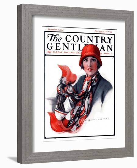 "Woman in Red Cloche and Scarf," Country Gentleman Cover, November 8, 1924-Katherine R. Wireman-Framed Giclee Print