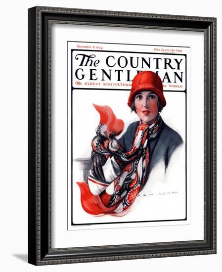 "Woman in Red Cloche and Scarf," Country Gentleman Cover, November 8, 1924-Katherine R. Wireman-Framed Giclee Print