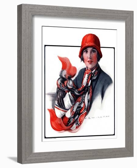 "Woman in Red Cloche and Scarf,"November 8, 1924-Katherine R. Wireman-Framed Giclee Print