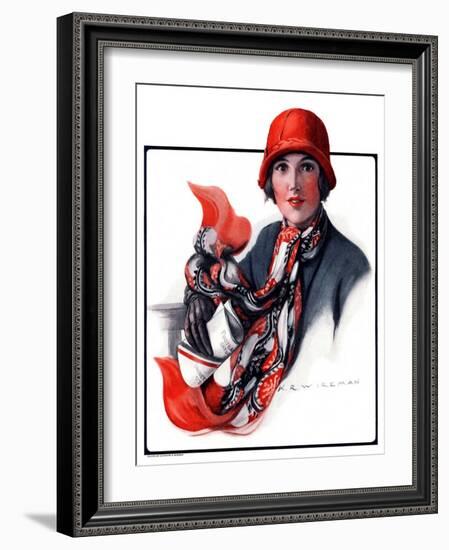 "Woman in Red Cloche and Scarf,"November 8, 1924-Katherine R. Wireman-Framed Giclee Print