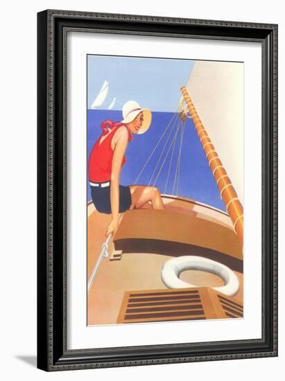 Woman in Sailboat-null-Framed Art Print