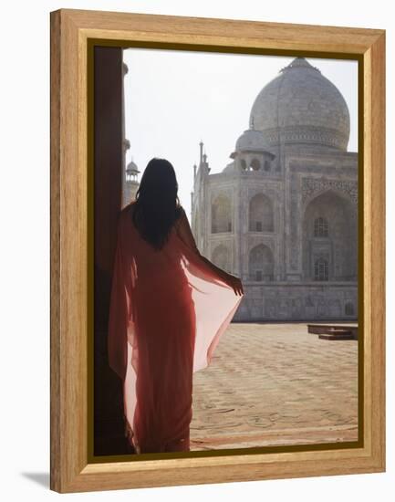 Woman in Sari at Taj Mahal, Agra, Uttar Pradesh, India (Mr)-Ian Trower-Framed Premier Image Canvas