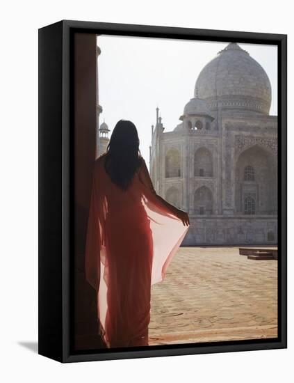 Woman in Sari at Taj Mahal, Agra, Uttar Pradesh, India (Mr)-Ian Trower-Framed Premier Image Canvas