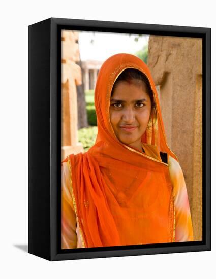 Woman in Sari Dress at Qutub Minar Complex, New Delhi, India-Bill Bachmann-Framed Premier Image Canvas