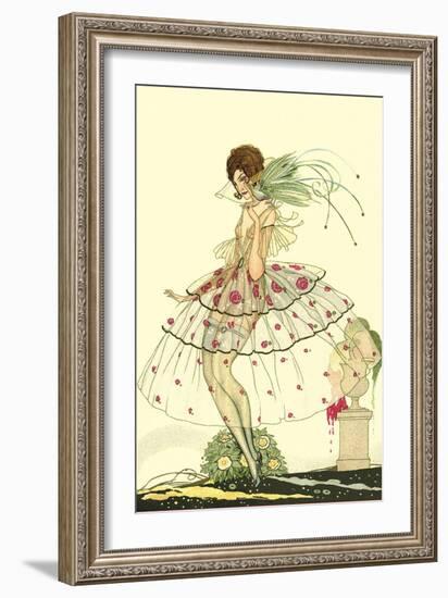 Woman in Sheer Dress with Bird of Paradise-null-Framed Art Print