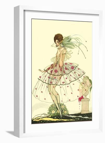 Woman in Sheer Dress with Bird of Paradise-null-Framed Art Print