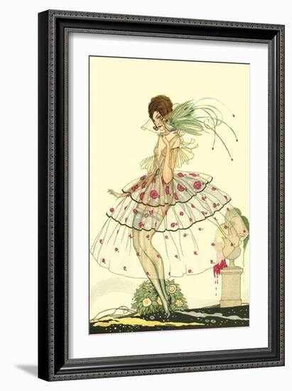 Woman in Sheer Dress with Bird of Paradise-null-Framed Art Print