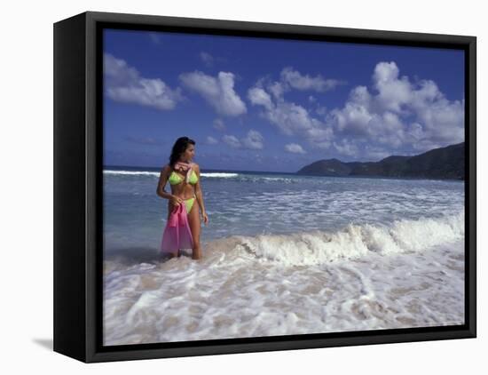 Woman in Surf, British Virgin Islands, Caribbean-Greg Johnston-Framed Premier Image Canvas