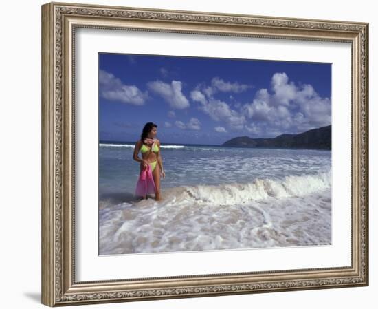 Woman in Surf, British Virgin Islands, Caribbean-Greg Johnston-Framed Photographic Print