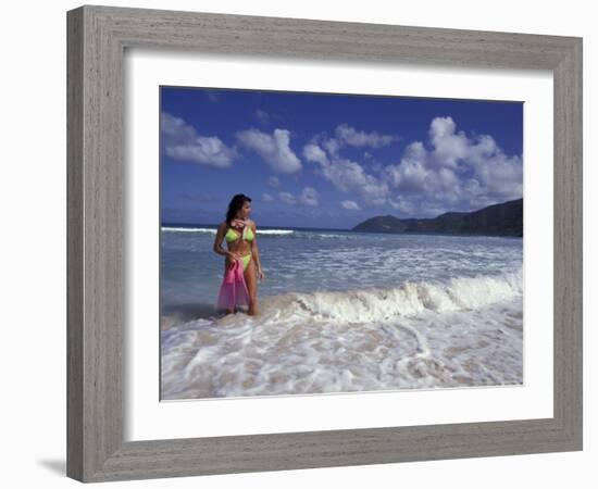 Woman in Surf, British Virgin Islands, Caribbean-Greg Johnston-Framed Photographic Print