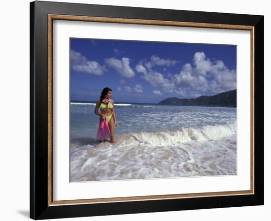 Woman in Surf, British Virgin Islands, Caribbean-Greg Johnston-Framed Photographic Print