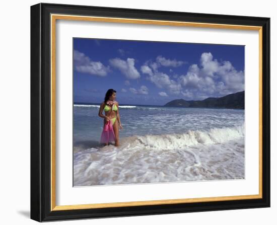Woman in Surf, British Virgin Islands, Caribbean-Greg Johnston-Framed Photographic Print