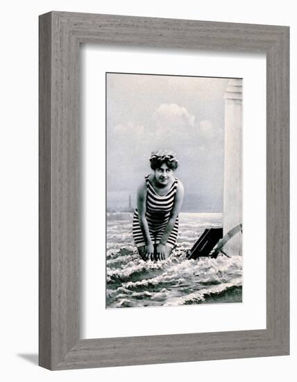 Woman in swimsuit antique postcard-French School-Framed Photographic Print