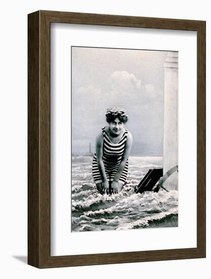 Woman in swimsuit antique postcard-French School-Framed Photographic Print